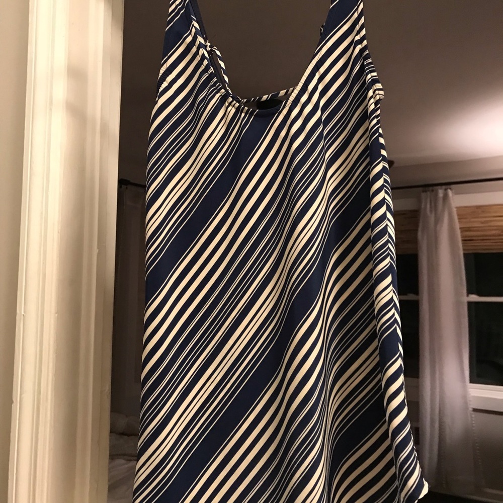 Navy white stripe silk top